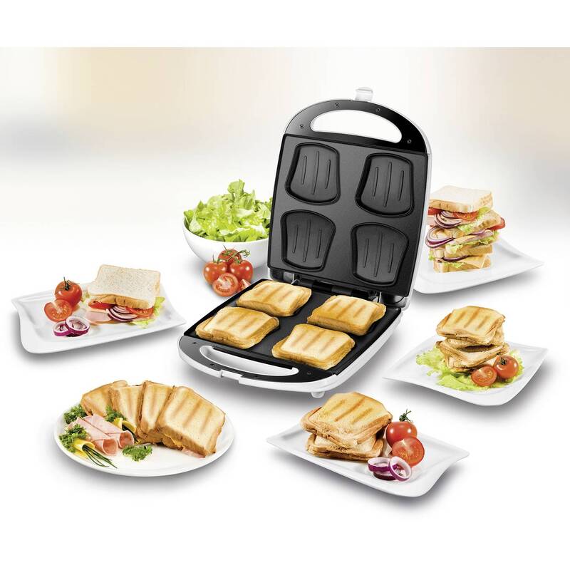 Unold Sandwich-Toaster Quadro klappbar 1100W für 4 Sandwiches Weiß Schwarz - 4011689484803