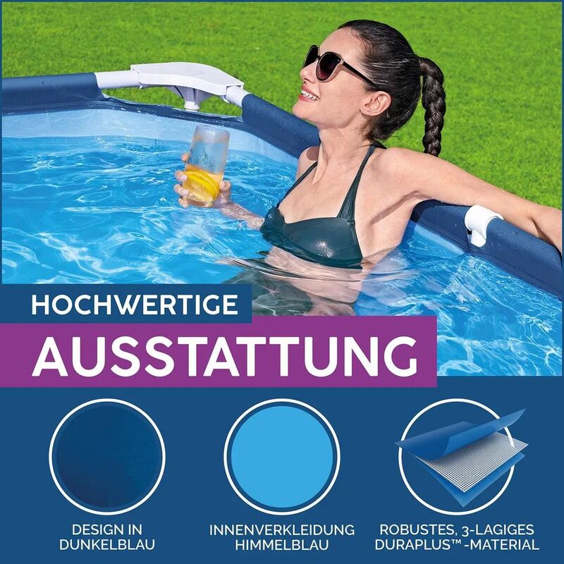 Bestway Steel Pro Pool Gartenpool 221x150x43cm Stahlrahmen dunkelblau 1200l - 6941607327951
