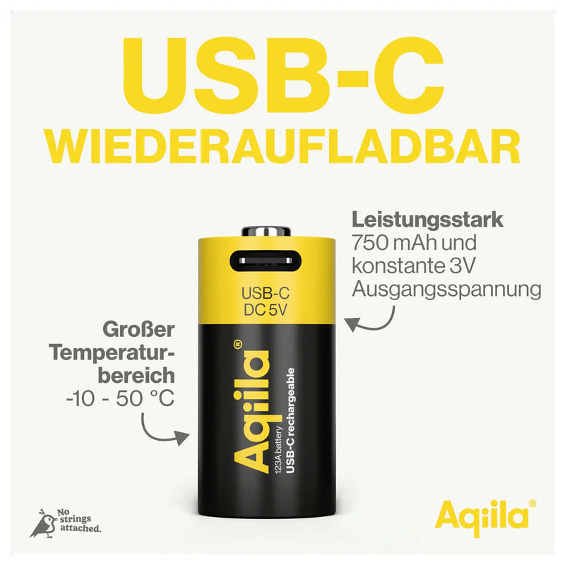 Aqiila Akku CR123A Li-Ion 3V 750mAh wiederaufladbar 2er Set mit Schutzschaltung - 8716778936381