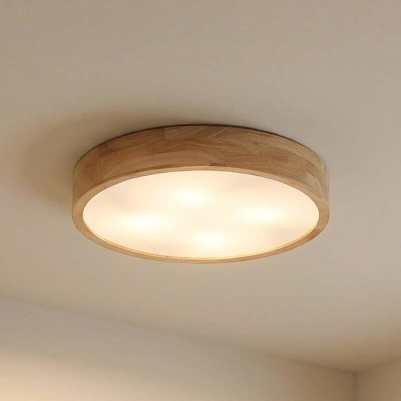 Lindby Deckenlampe Tanju LED Leuchte Lampe dimmbar rustikal Ø60cm Holz weiß - 4251911729061