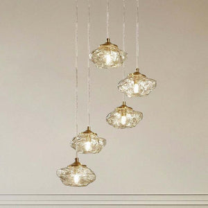 B-Ware Lindby Hängelampe Piatra Ø45cm 5-flg amber/messing Glas dimmbar IP20