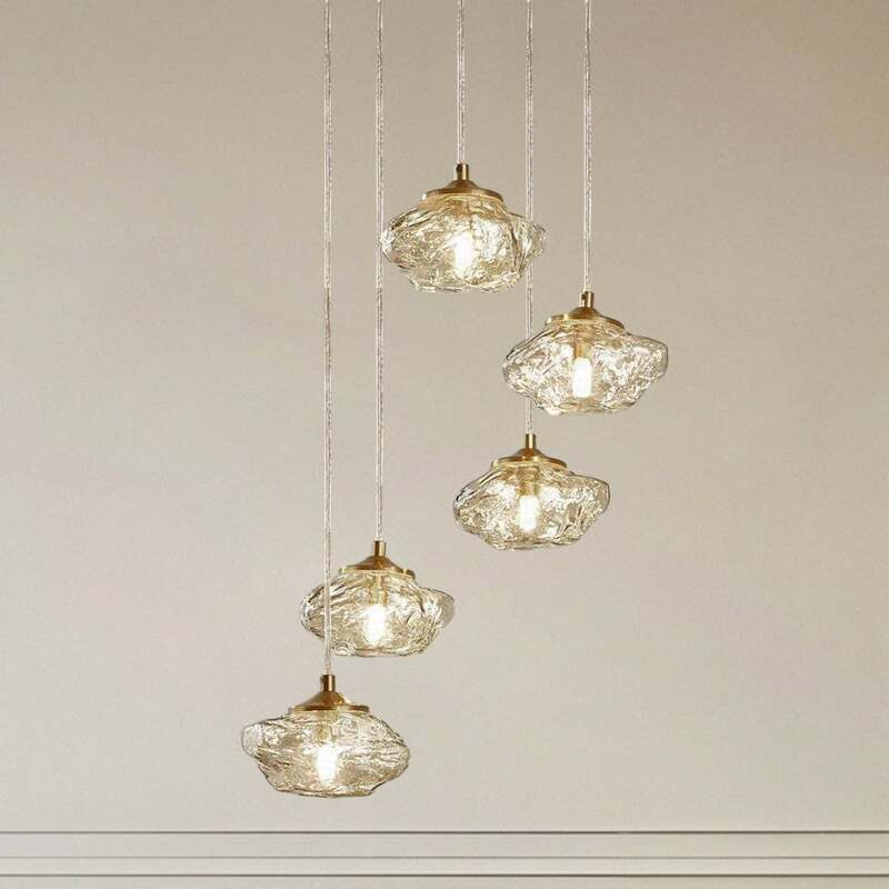 Lindby Hängelampe Piatra Ø45cm 5-flg amber/messing Glas dimmbar IP20 - 4251911796537