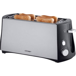 B-Ware CLOER 3710 Doppel-Langschlitztoaster Silber-Schwarz mit Brötchenaufsatz