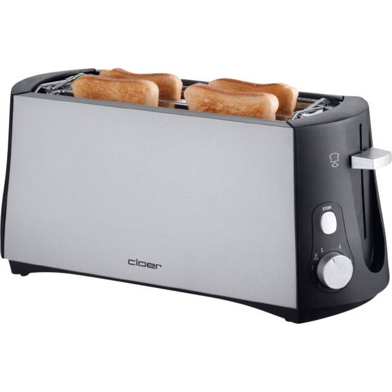CLOER 3710 Doppel-Langschlitztoaster Silber-Schwarz mit Brötchenaufsatz - 4004631037103