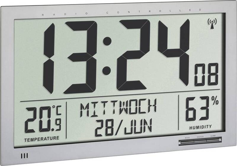 TFA Digitale Dostmann XL-Funkuhr Raumklima Wanduhr Uhr Funk Deko Digital Silber - 4009816031372