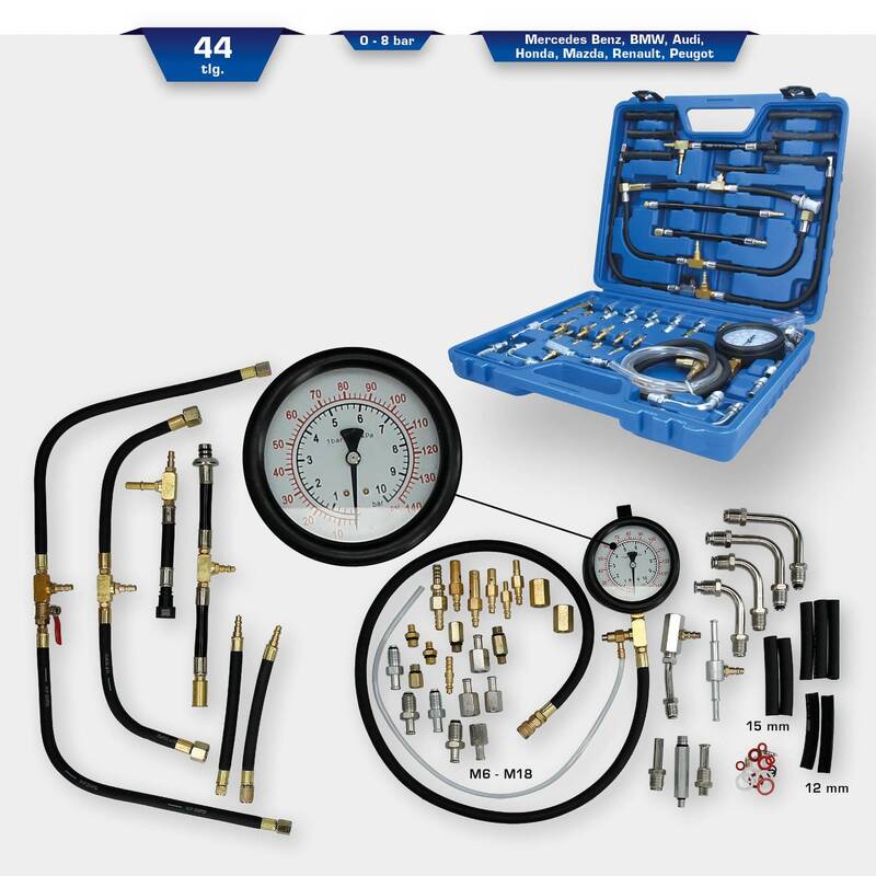 Brilliant Tools Prüfgerät Einspritzsystem Benzindruckset 0 - 10 bar 44 teilig - 4042146779569