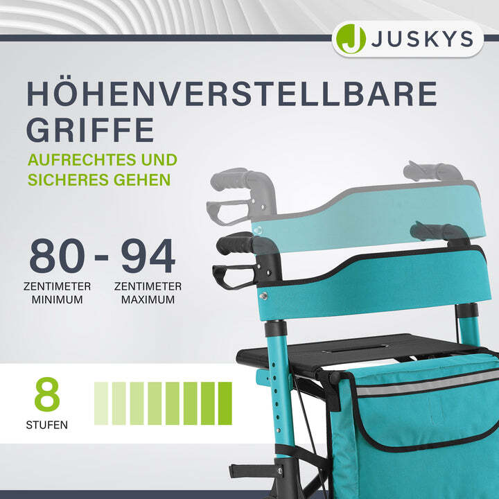 Aluminium Rollator Vital klappbar Gehhilfe mit Sitz und Tasche Petrol Blau - 4260565522706