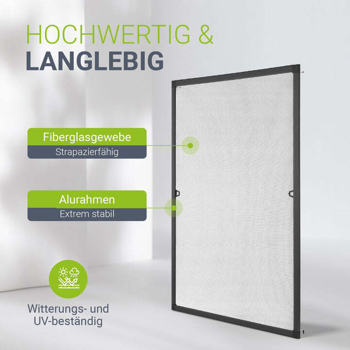 Fliegengitter Insektenschutz Anthrazit Aluminiumrahmen 110x130cm Fenster Gitter - 4260565521501