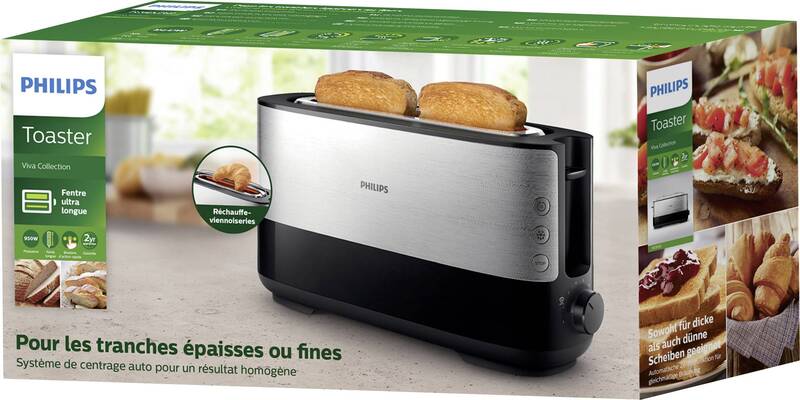 Philips HD2692/90 Langschlitztoaster Edelstahl mit Brötchenaufsatz 950 W - 8710103821083