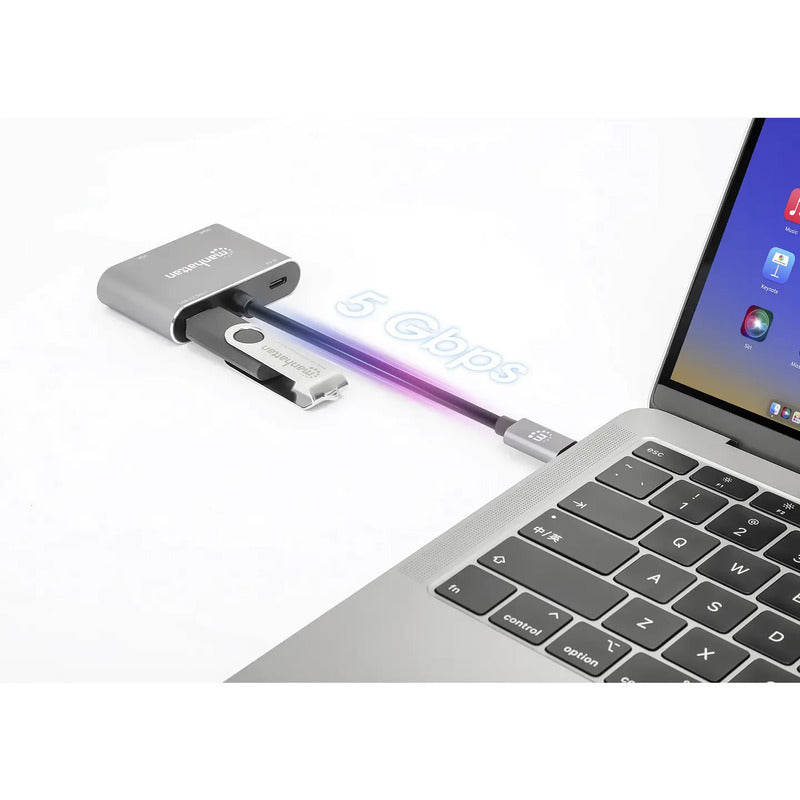 Manhattan USB-C Dockingstation HDMI VGA 4-in-1 Adapter Universal Space Grau 15cm - 0766623130691
