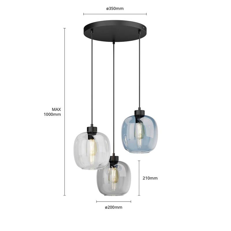 Euluna Hängeleuchte Elio Hängeleuchte Lampe Leuchte E27 dreiflammig blau klar - 5901780531843
