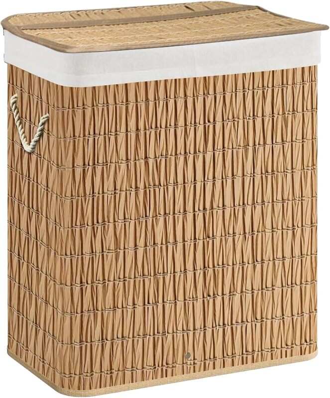 hjh LIVING Wäschekorb FALSTER XLR Wäschesammler Rattan braun 2 Fächer 52x32x6529 - 4064323107835