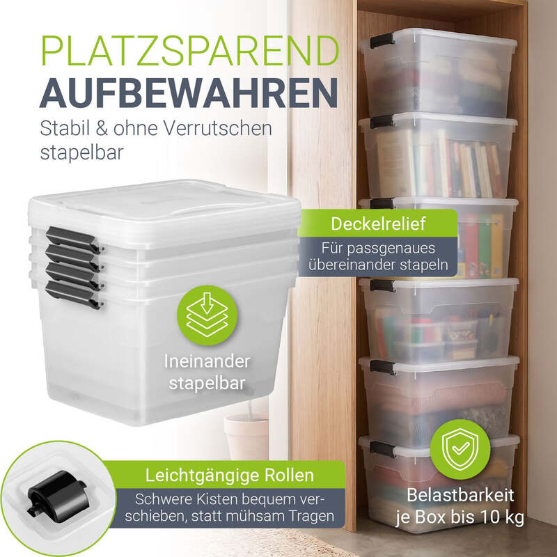 Aufbewahrungsbox mit Deckel Kunststoffboxen Organizer 60L 4er Set weiß grau - 4260565529316