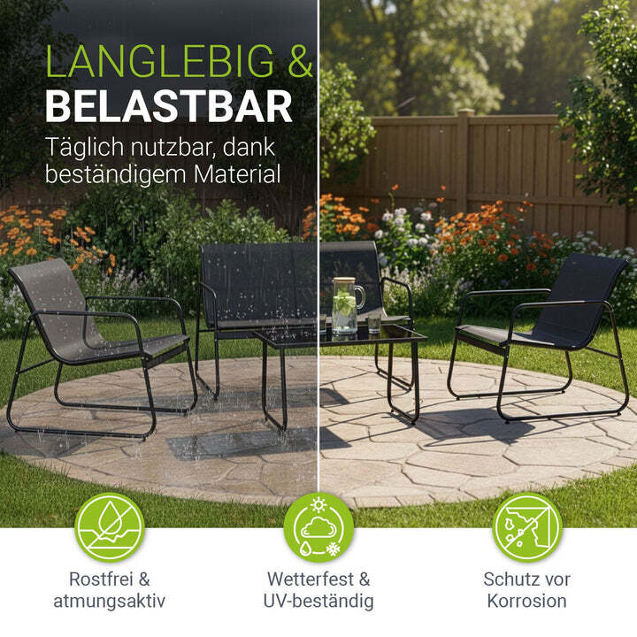 Gartenmöbelset Genua 4-teilig Sitzgruppe wetterfest mit Tisch und Bank anthrazit - 4262437186795