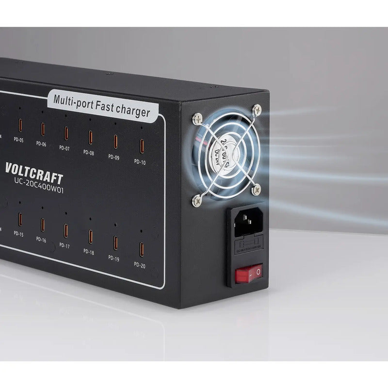 VOLTCRAFT UC-20C400W01 USB Ladegerät 400W 20x USB-C für iPhone iPad Android - 4064161390833
