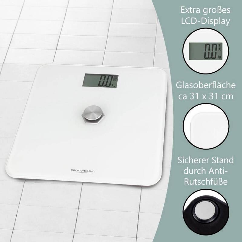 ProfiCare PC-PW 3112 w Personenwaage Waage digital 180 kg Weiß Glasoberfläche - 4006160331127