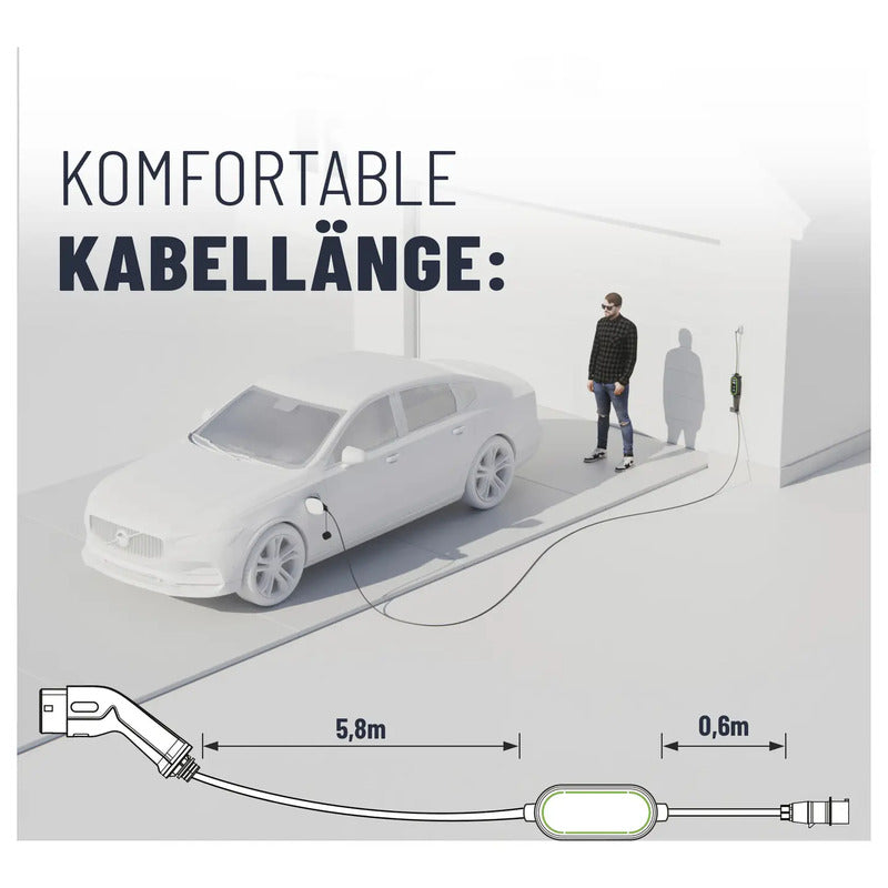 Absina Wallbox Typ 2 Mode 2 16 A 11 kW Elektroauto Ladegerät schwarz IP67 6,4m - 4260368689965