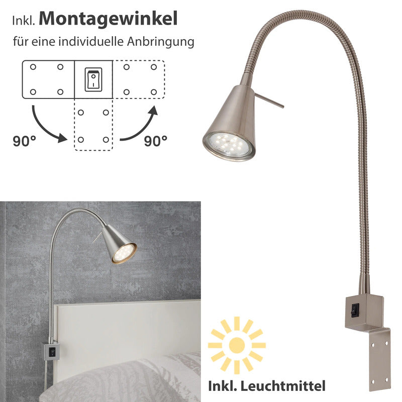 Briloner LED Wandleuchte Wandlampe Tuso Flexarm Nickel matt Leselampe - 4002707347132