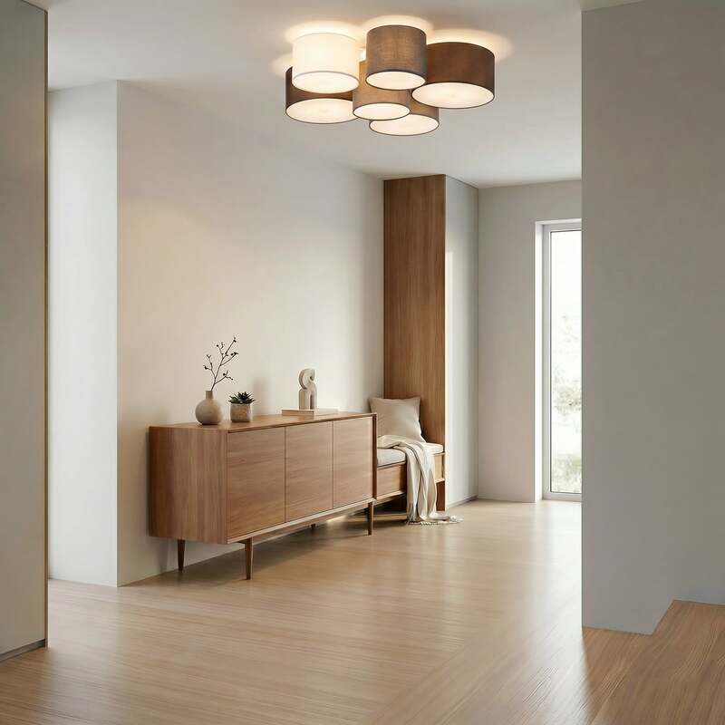 Lindby Deckenlampe Hängeleuchte Laurenz LED 6-flammig dimmbar grau/braun Ø99cm - 4251096563245
