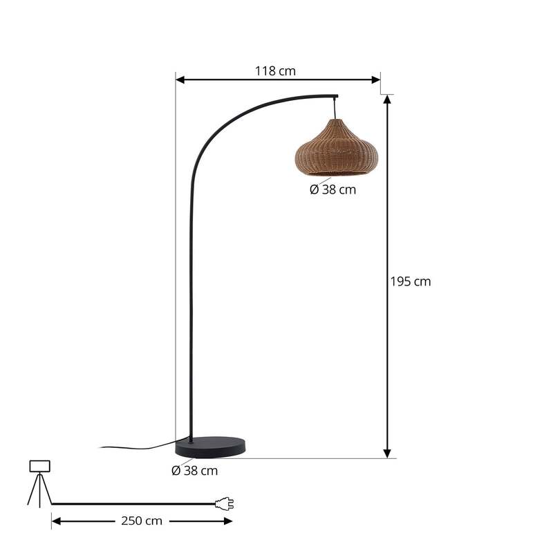 Lucande Außenstehleuchte Gartenlampe Taniola Rattanleuchte beige 195cm IP44 - 4251911798746