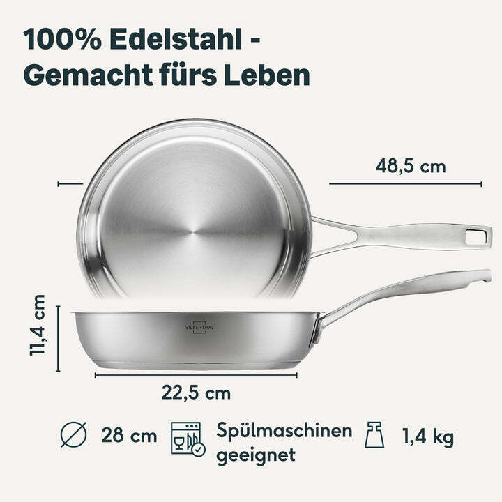 SILBERTHAL Edelstahlpfanne unbeschichtet Sandwichboden spülmaschinenfest - 4260470464641