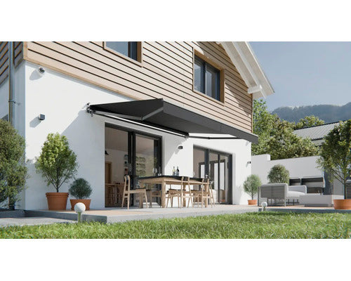 SunStyle Gelenkarmmarkise Markise Sonnenschutz 4x3m Stoff Uni grau - 4306517445782