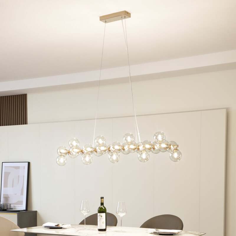 Lucande Hängeleuchte Naelen LED Pendelleuchte dimmbar gold amber 125cm Glas - 4251911778694