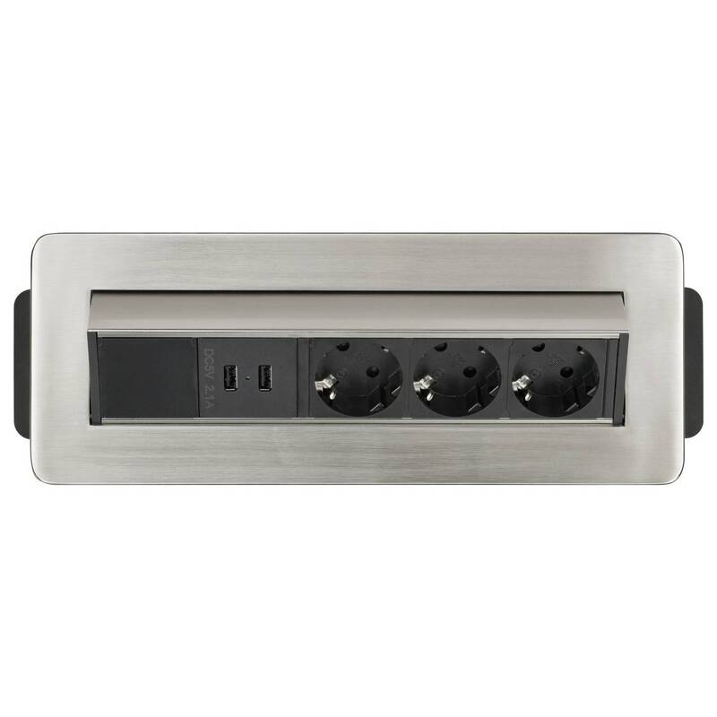Brennenstuhl Tischsteckdose 3fach Silber Schwarz mit USB 2m Kabel 1396200113 - 4007123656660