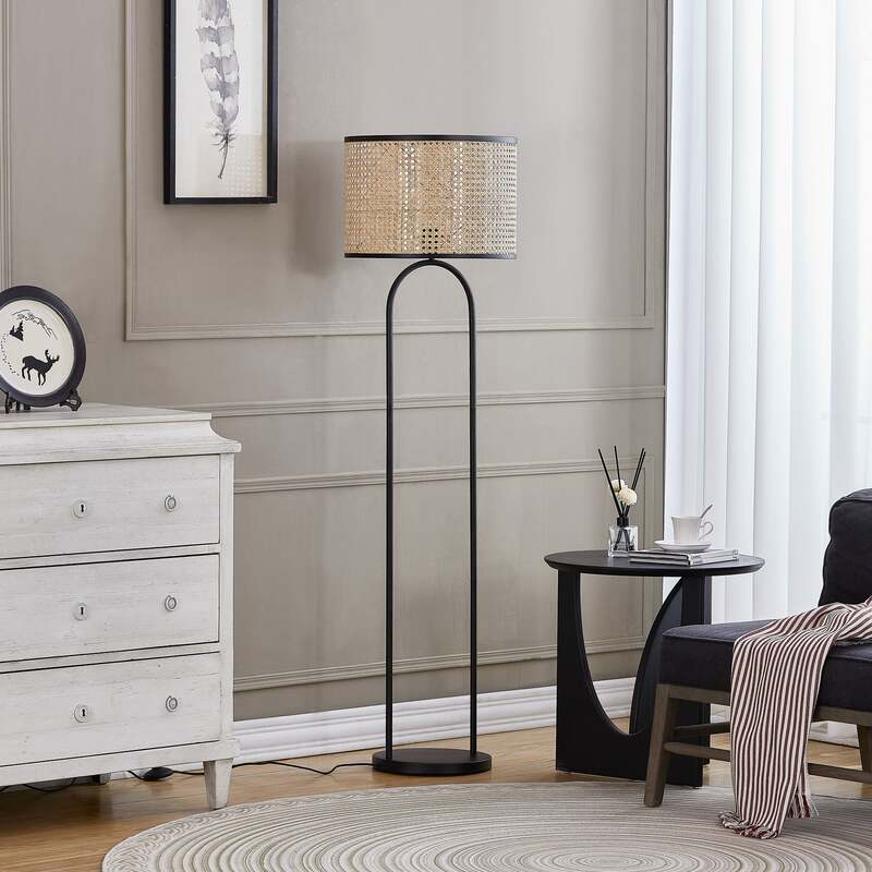 Lindby Stehleuchte Yaelle Rattan schwarz E27 Lampe Leuchte 146 cm hoch 40 cm Ø - 4251911765199