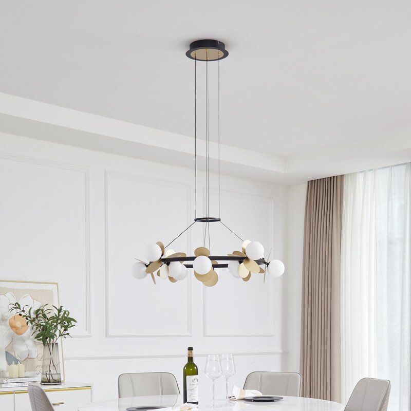 Lucande Pendelleuchte Hängeleuchte LED Pallo Glas Esszimmer schwarz gold dimmbar - 4251911775877
