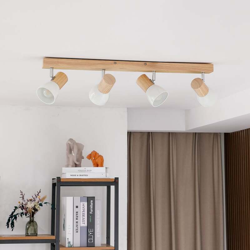 Lindby Deckenleuchte Thorin LED Deckenlampe dimmbar 4-flammig Holz weiß 67cm - 4251096535761