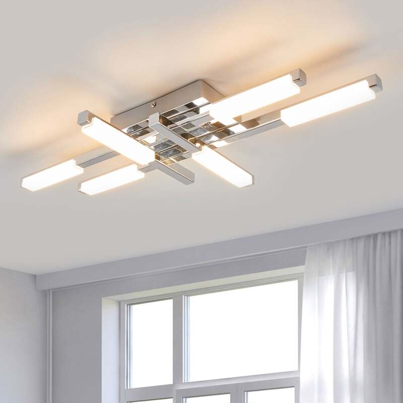 Lindby Deckenlampe Patrik LED Leuchte 6-flammig chrom IP44 62x30cm weiß - 4251096544534