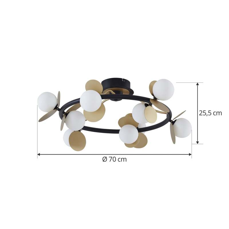 Lucande Deckenlampe Pallo LED dimmbar 9-flg schwarz-gold Glas Ø70cm Leuchte - 4251911775891