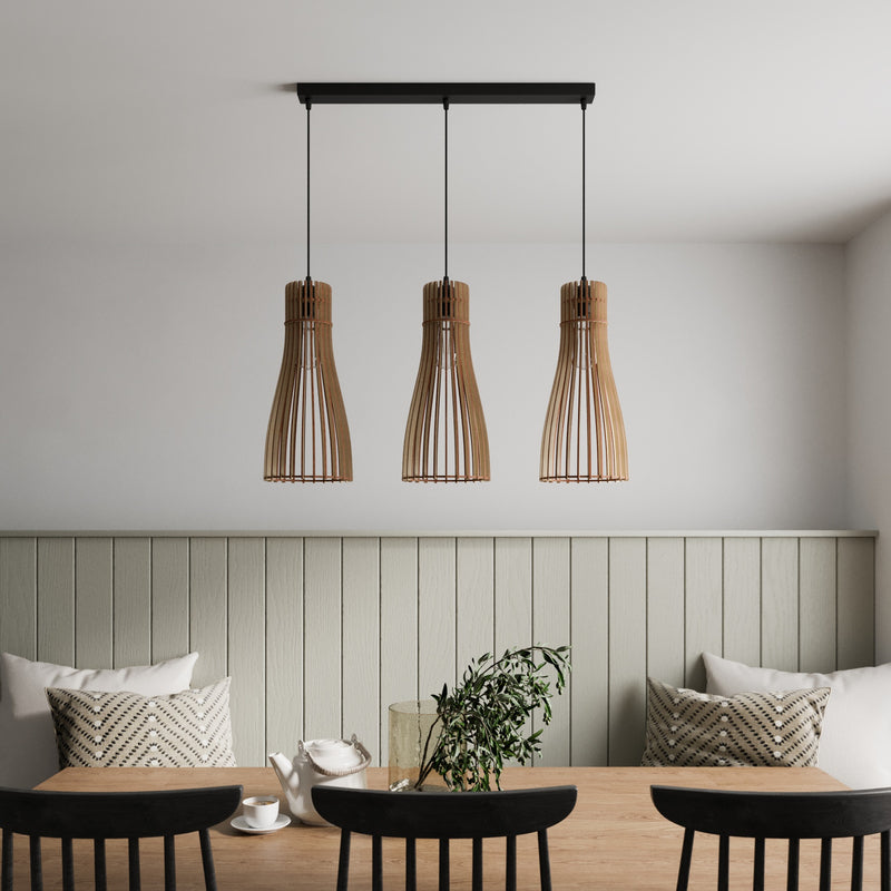 Hängeleuchte Bottle dreiflammig LED Pendelleuchte dimmbar schwarz Holz Stahl - 5907623619907