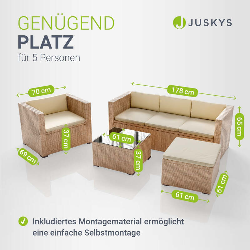 Polyrattan Lounge Punta Cana Gartenmöbel Sitzgarnitur für 4 Personen creme sand - 4262437186634
