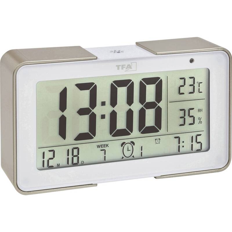 TFA Dostmann Funk Wecker digital 3 Alarmzeiten Temperaturanzeige gold weiß - 4009816029911