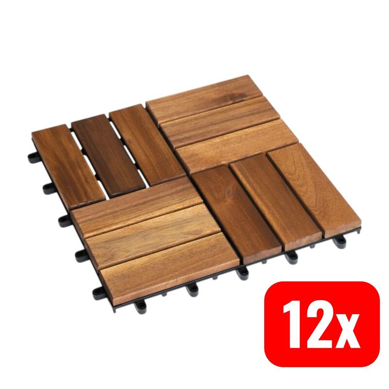 Klickfliese Akazie 12Slats Terrassenfliese Holzfliese Natur unbehandelt 30x30cm - 4007876474269