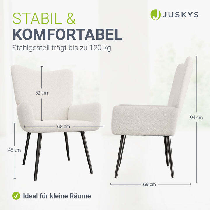 Ohrensessel Odense Relaxsessel beige Bouclé skandinavisches Design Stuhl - 4262437185651