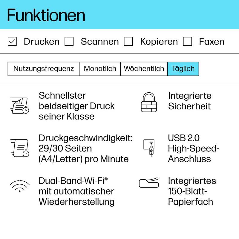 HP LaserJet M209dw Drucker Laserdrucker 29 S./min Duplex WLAN USB A4 schwarzweiß - 0194850664267