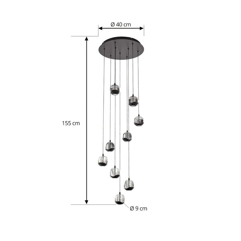 Lucande LED-Hängelampe Hayley schwarz 9-flg Glas 5900 Lumen 3000 K 46 W - 4251911798807