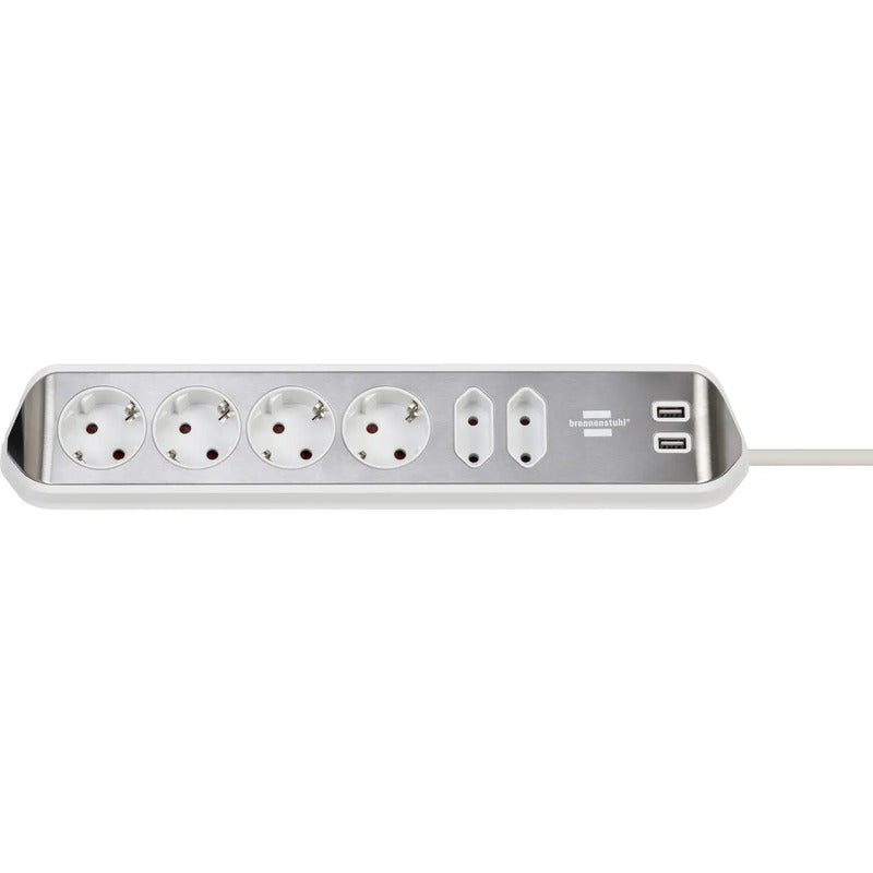 Brennenstuhl Tischsteckdose Silber 6-fach USB Schutzkontakt 2m Innenbereich 230V - 4007123672837