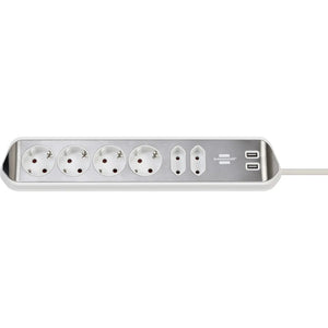 B-Ware Brennenstuhl Tischsteckdose Silber 6-fach USB Schutzkontakt 2m Innenbereich 230V