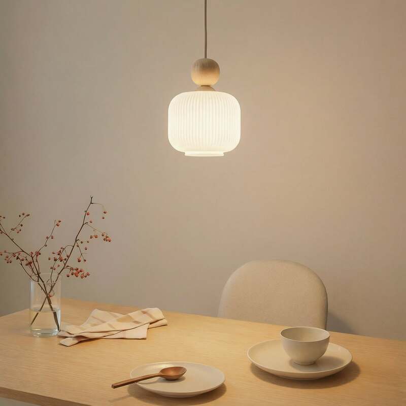 Pendelleuchte Ballo Hängelampe LED dimmbar 1-flammig weiß Ø15cm E14 Glas Holz - 5906135110490