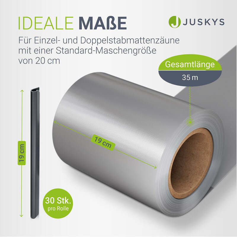 Sichtschutzstreifen PVC Sichtschutzband 19cm x 35m 4er Set hellgrau für Zäune - 4260565524595