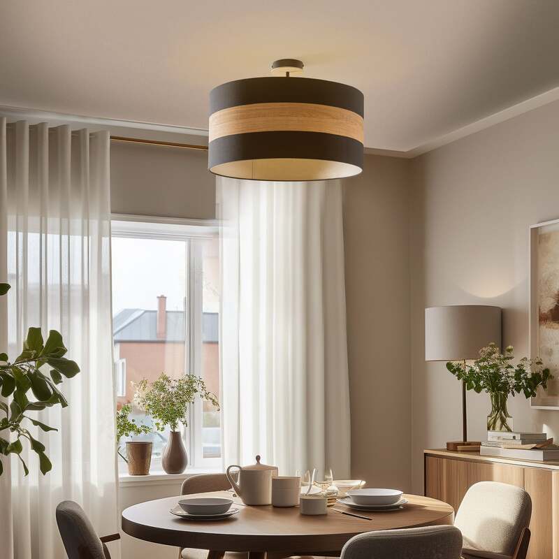 Deckenleuchte Terra aus Holz und Textil schwarz Deckenlampe Lampe Leuchte Spot - 5902693762911