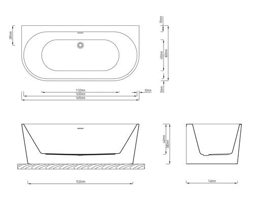 Jungborn Badewanne ONE oval Pflegeleicht Sanitäracryl weiß glänzend 169x80cm - 4306516447367