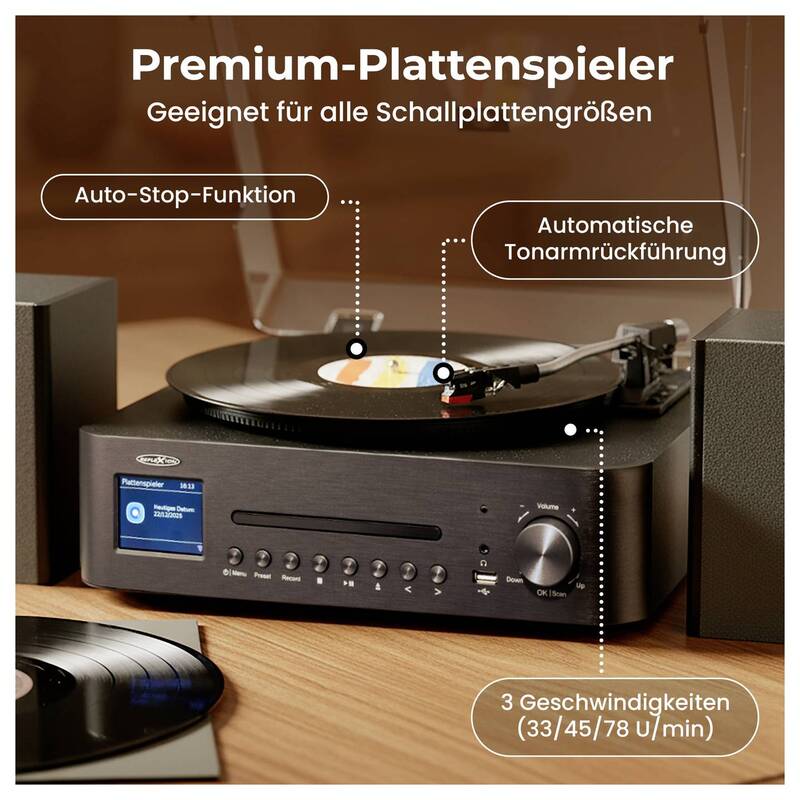 Reflexion HiFi-Tuner DAB+ CD-Player Bluetooth Schwarz elegant 379x329x160mm - 4260664982210