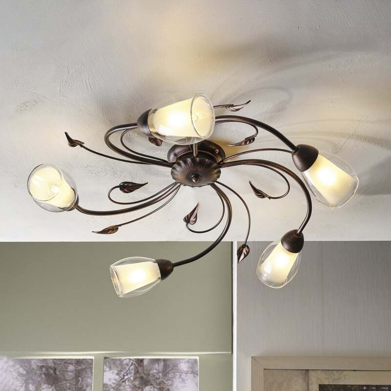 Liliana Deckenleuchte Lampe Metall Schwarz Rotgold Wohnzimmer Esszimmer Glas - 8030626546080