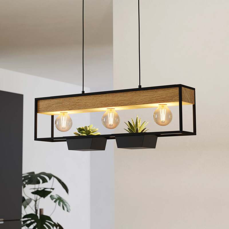 Eglo Hängelampe Hängeleuchte Libertad 1 LED Pendelleuchte dimmbar schwarz/holz - 9008606243501