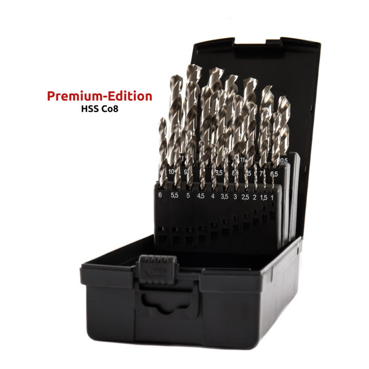 STIER Spiralbohrer Premium HSS-Co5 25-teilig Bohrer Set 1-13mm in Kassette - 4260438995583